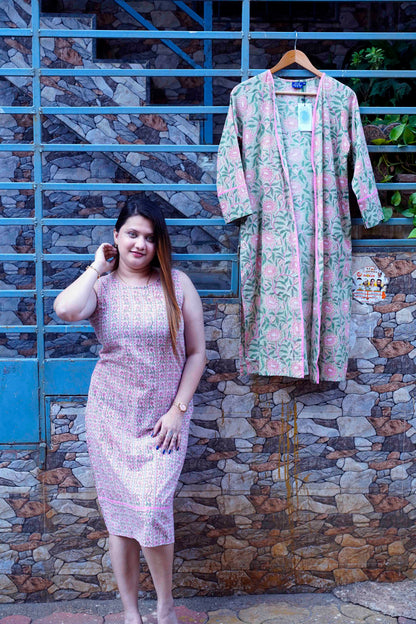 Pink Bagru Handblock Printed Kurta