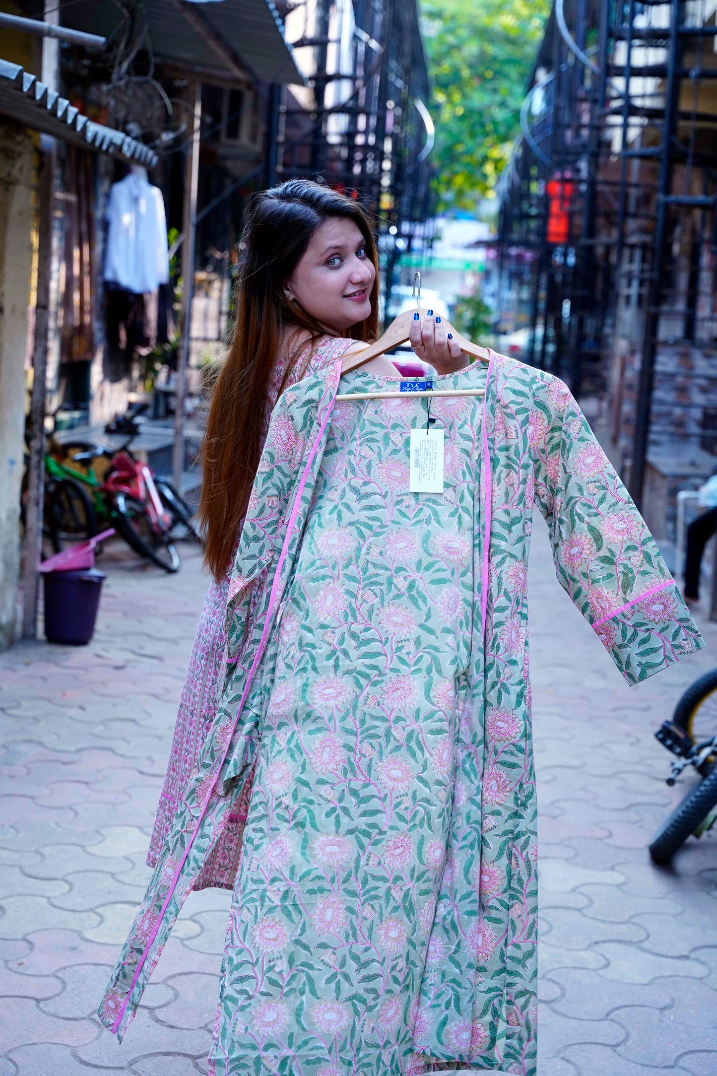 Pink Bagru Handblock Printed Kurta