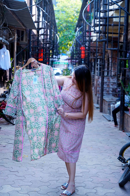 Pink Bagru Handblock Printed Kurta