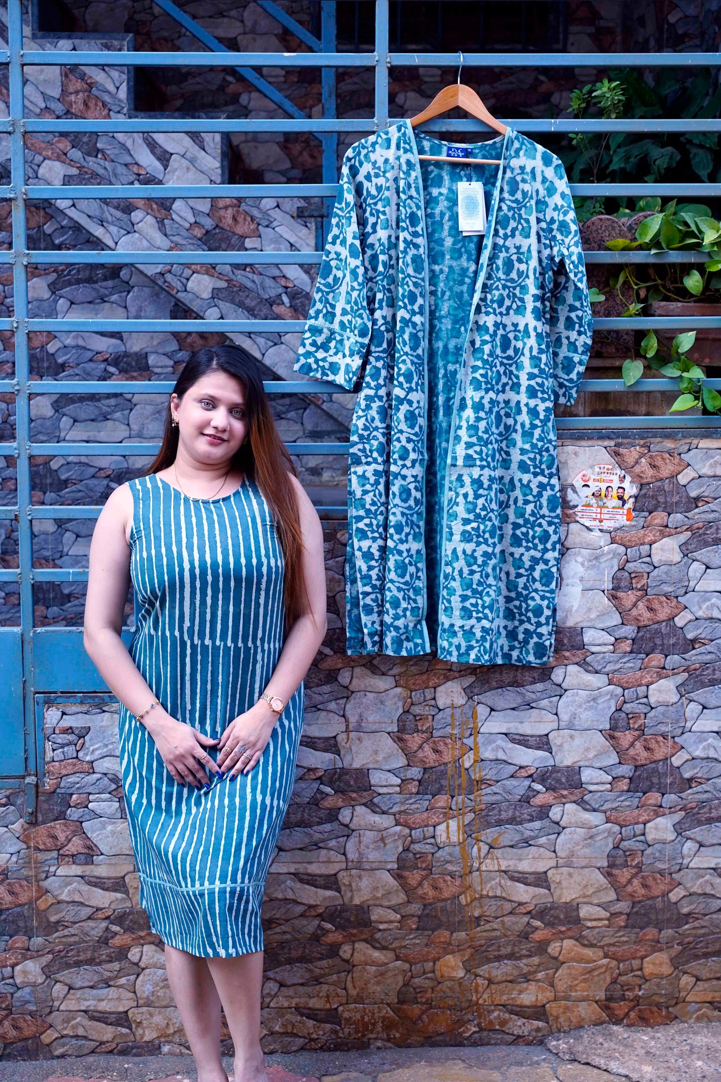 Green Dabu Print 2 Peice Dress Set