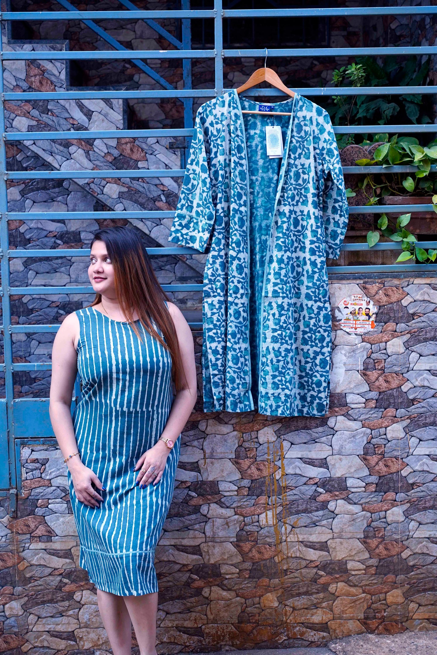 Green Dabu Print 2 Peice Dress Set