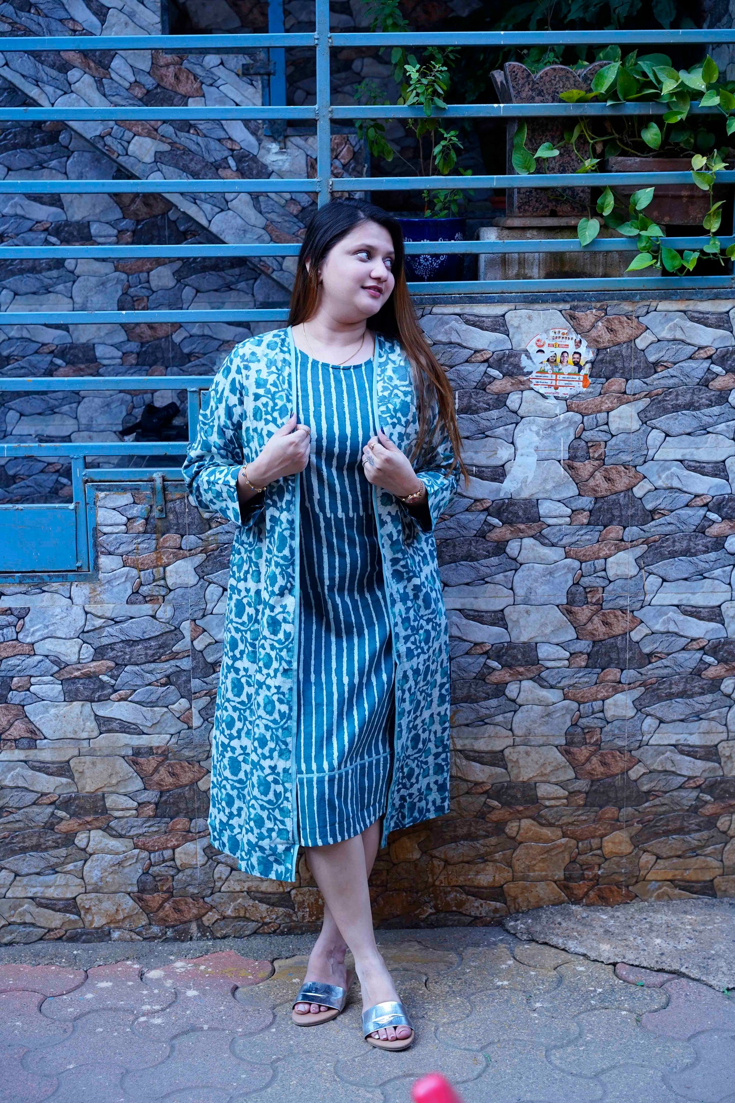 Green Dabu Print 2 Peice Dress Set