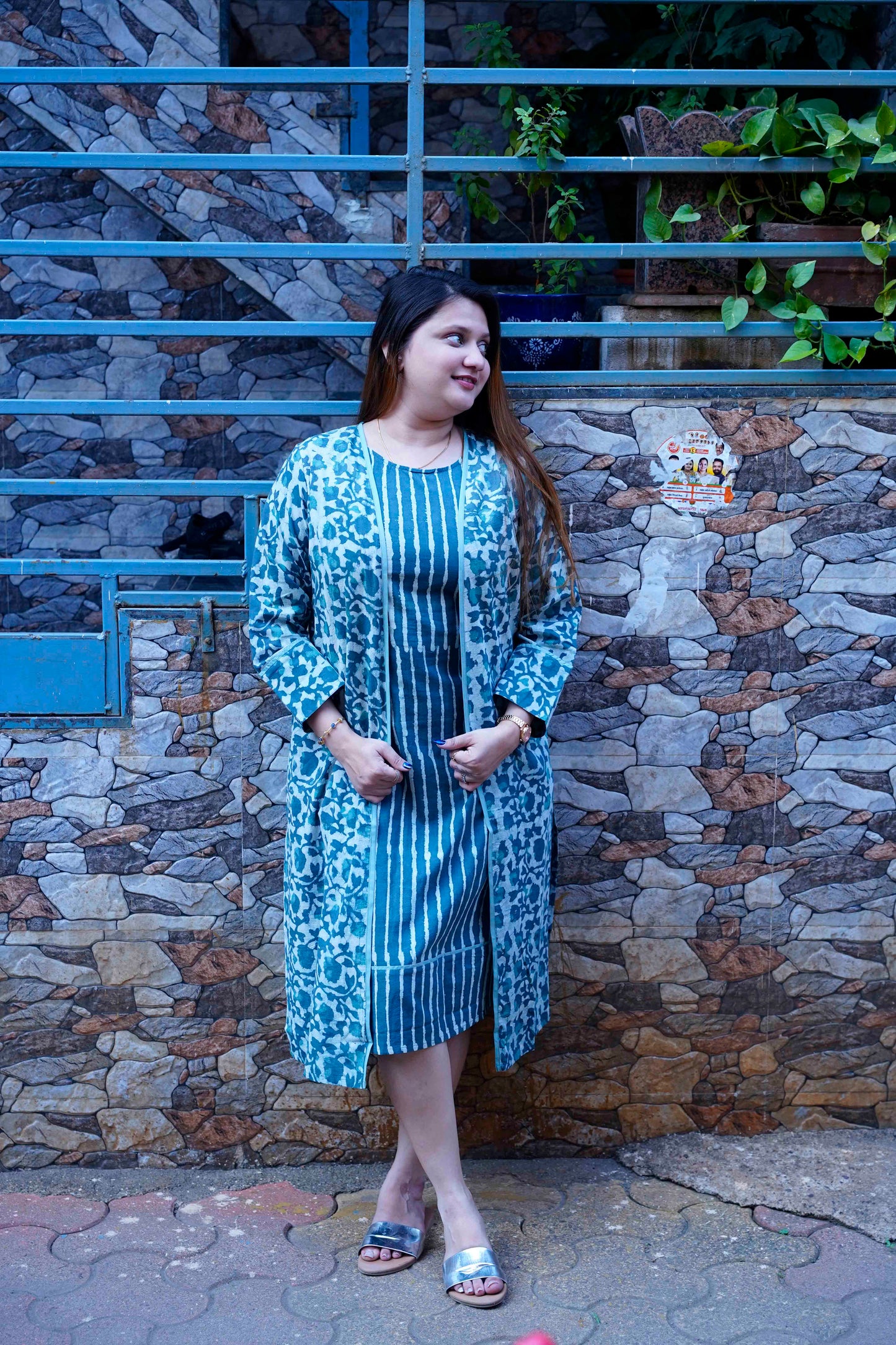 Green Dabu Print 2 Peice Dress Set