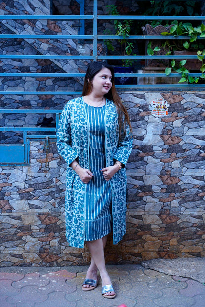 Green Dabu Print 2 Peice Dress Set