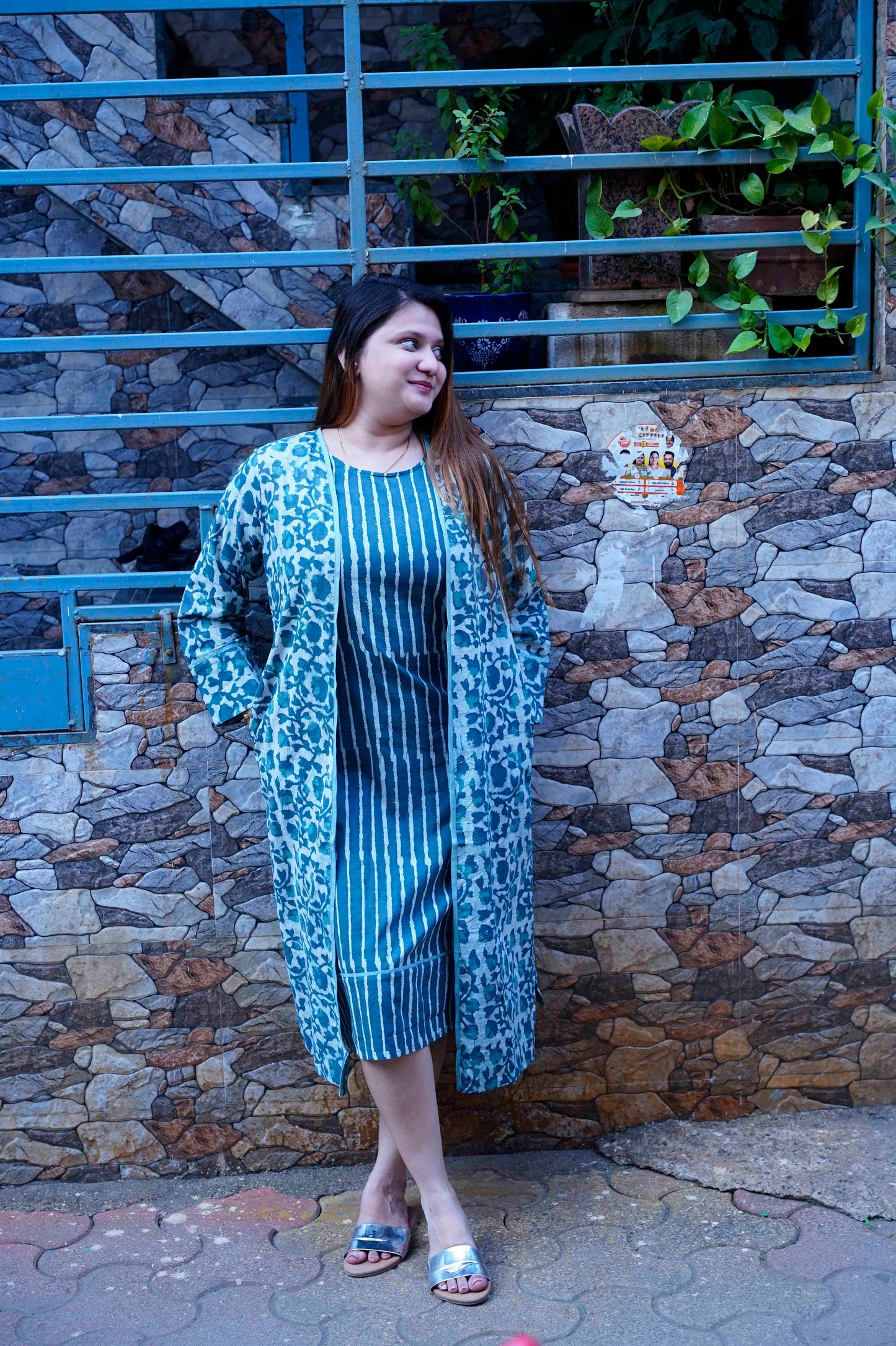 Green Dabu Print 2 Peice Dress Set