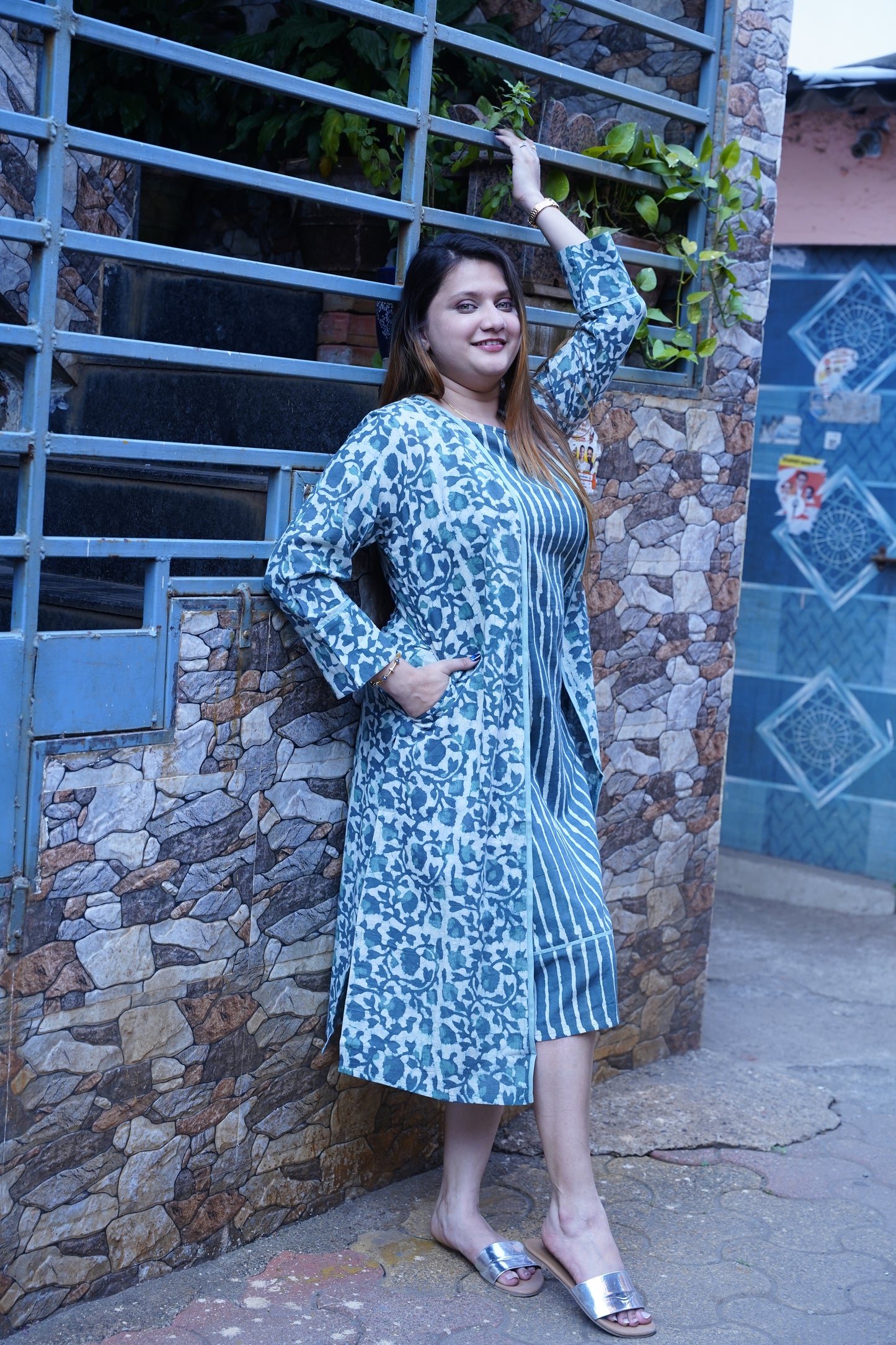 Green Dabu Print 2 Peice Dress Set