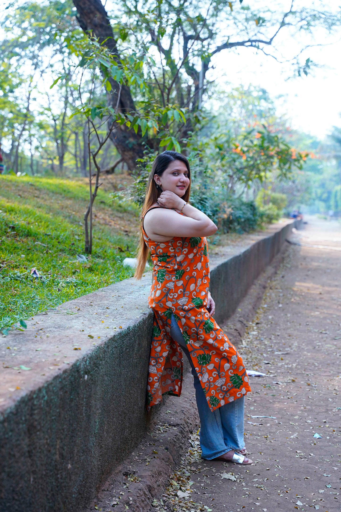 Orange Kalamkari Spegetti Kurti