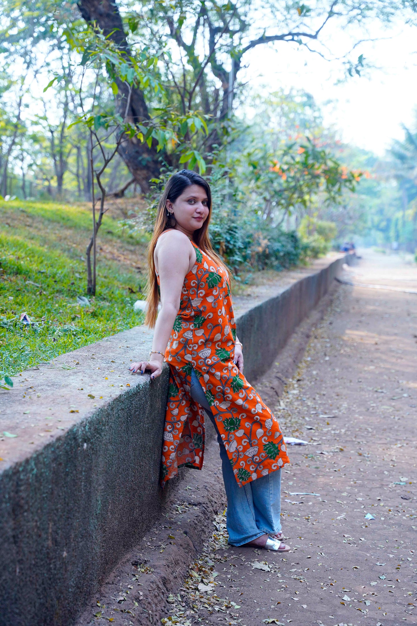 Orange Kalamkari Spegetti Kurti