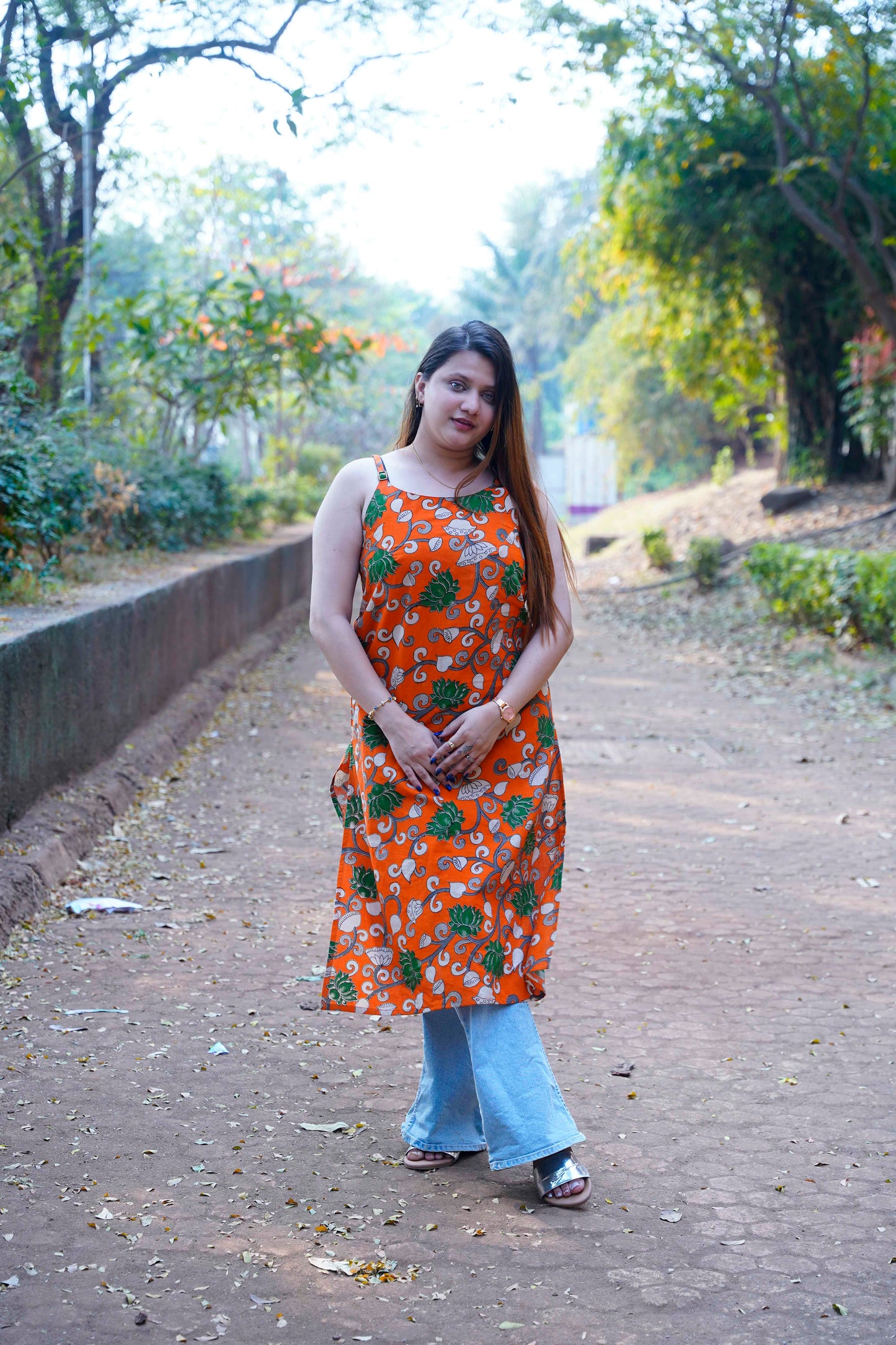 Orange Kalamkari Spegetti Kurti