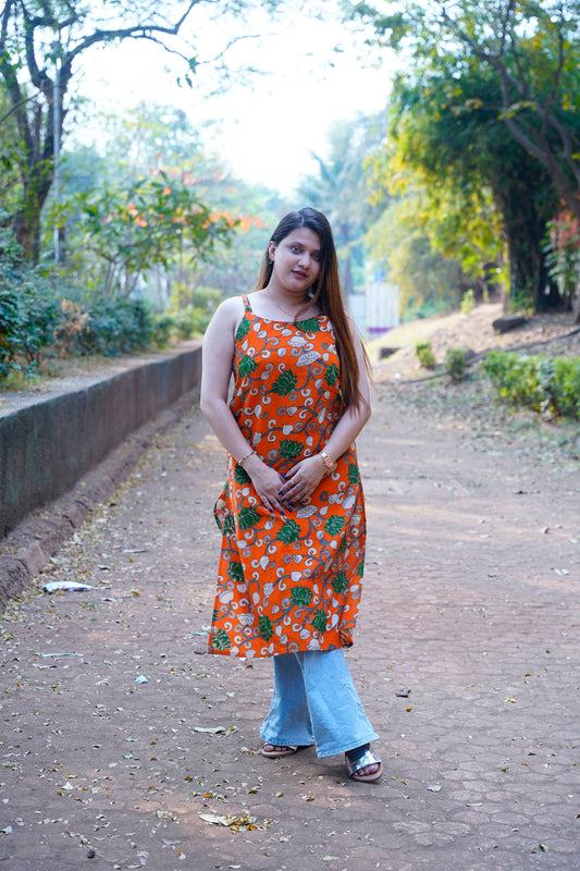 Orange Kalamkari Spegetti Kurti