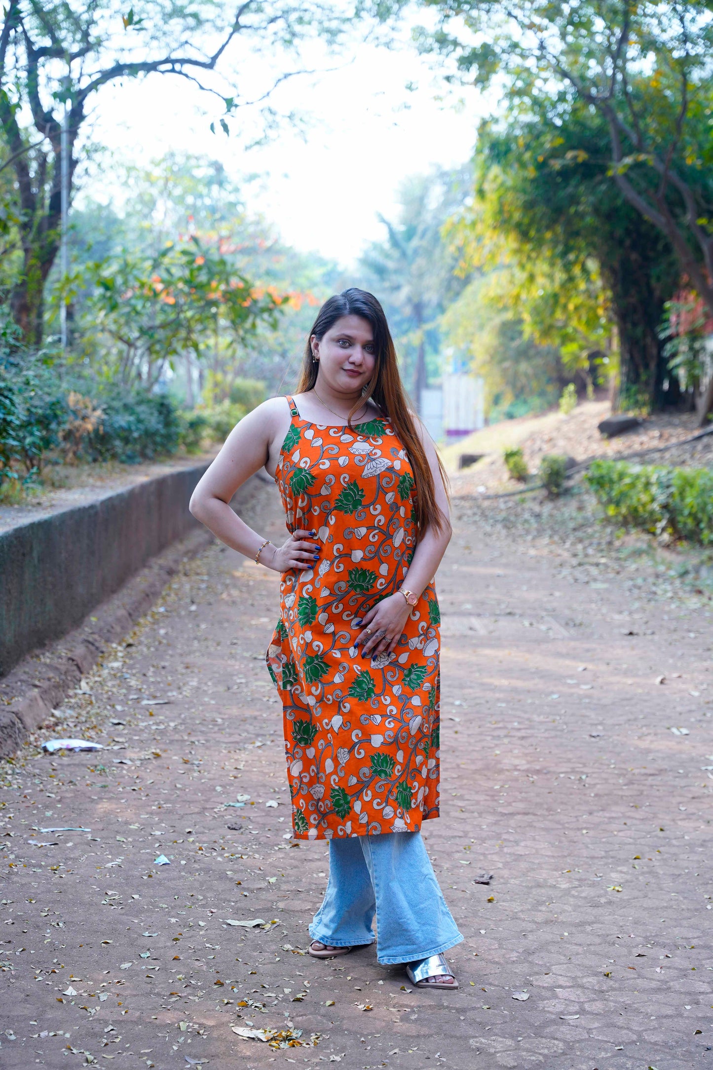 Orange Kalamkari Spegetti Kurti