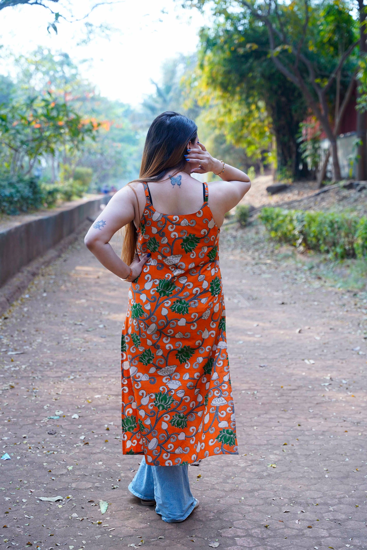 Orange Kalamkari Spegetti Kurti