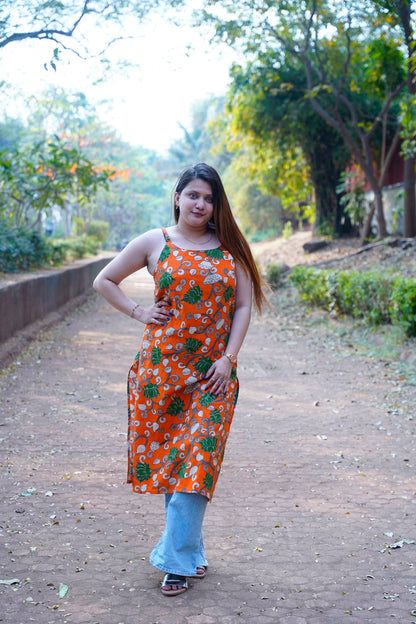 Orange Kalamkari Spegetti Kurti