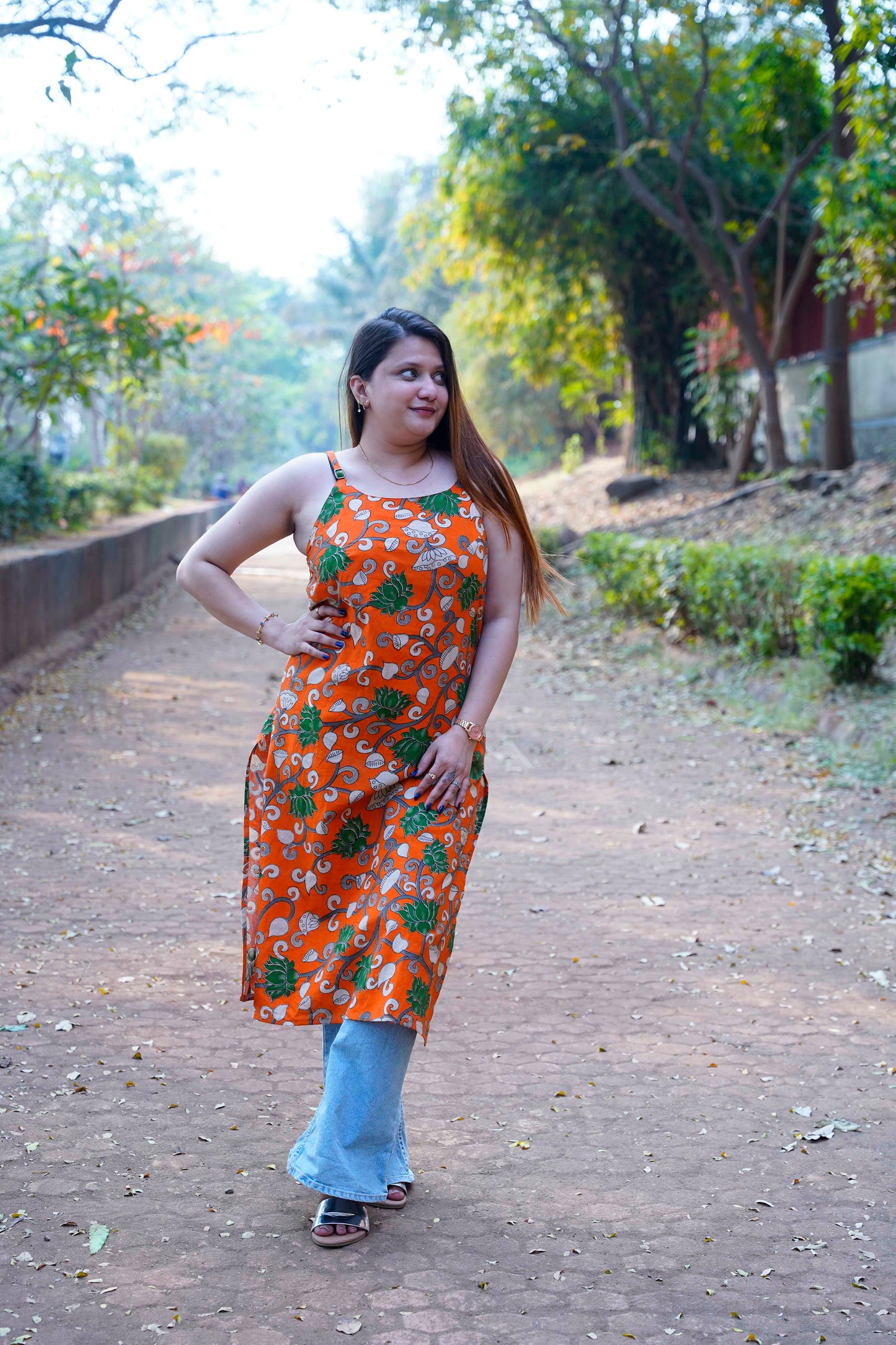 Orange Kalamkari Spegetti Kurti