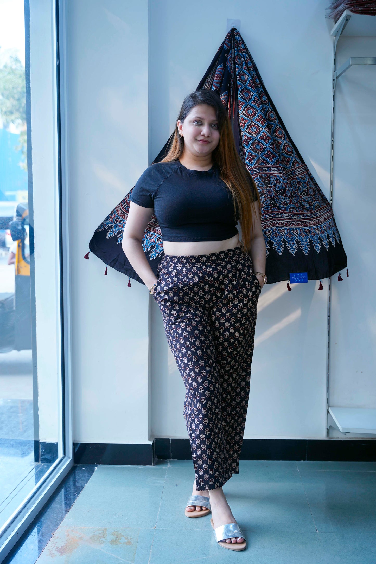 Black Booti Ajrak Cigarette Pants