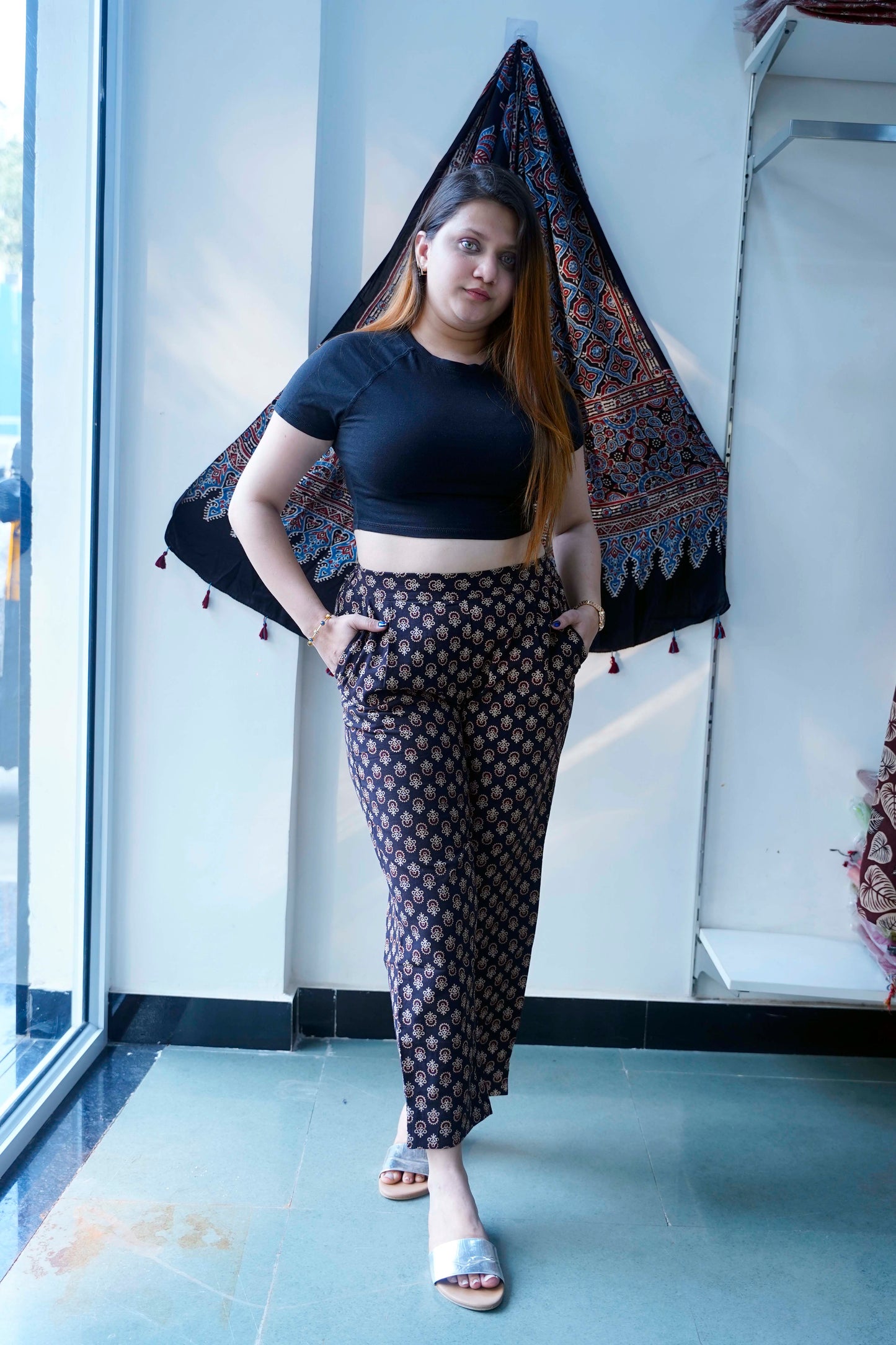 Black Booti Ajrak Cigarette Pants