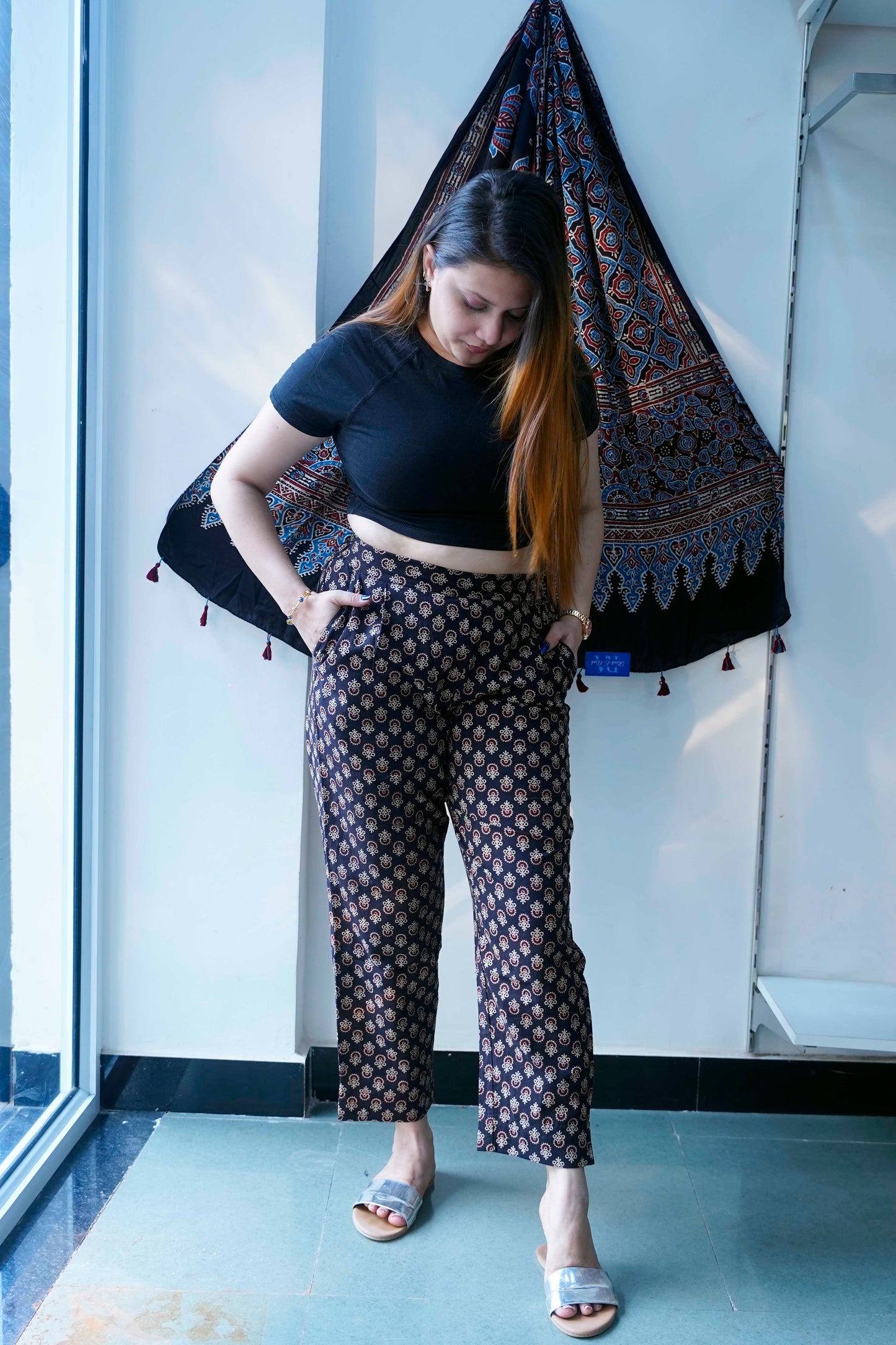 Black Booti Ajrak Cigarette Pants