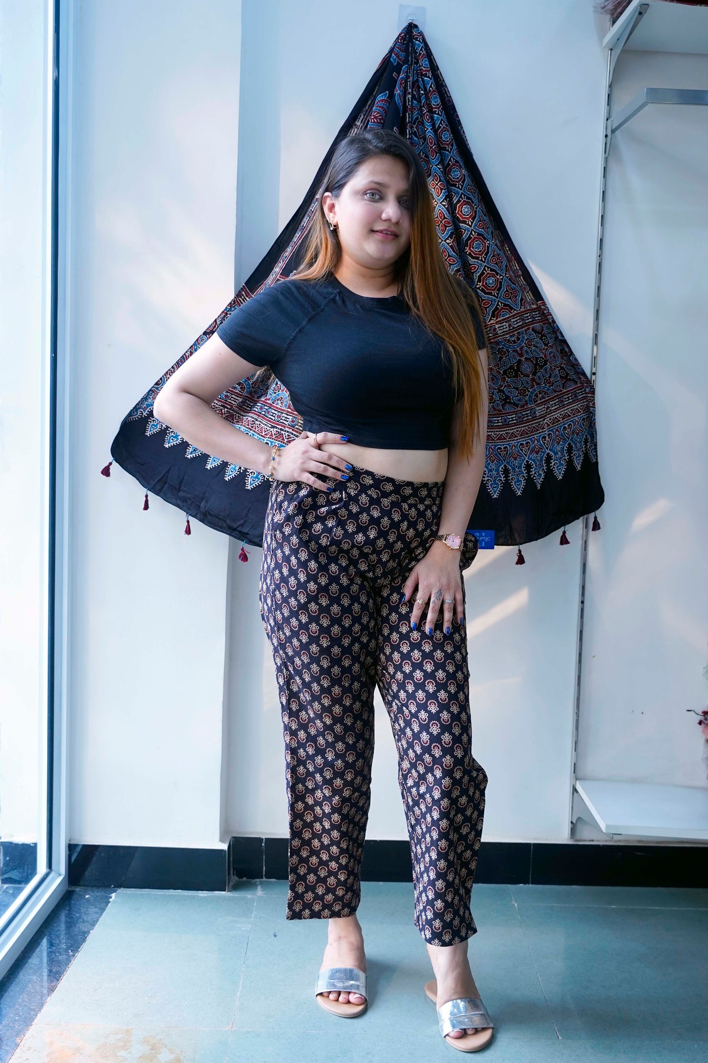 Black Booti Ajrak Cigarette Pants