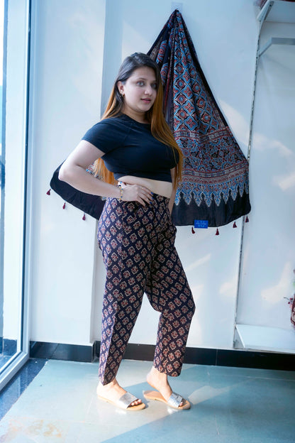Black All Over Ajrak Print Cigarette Pants