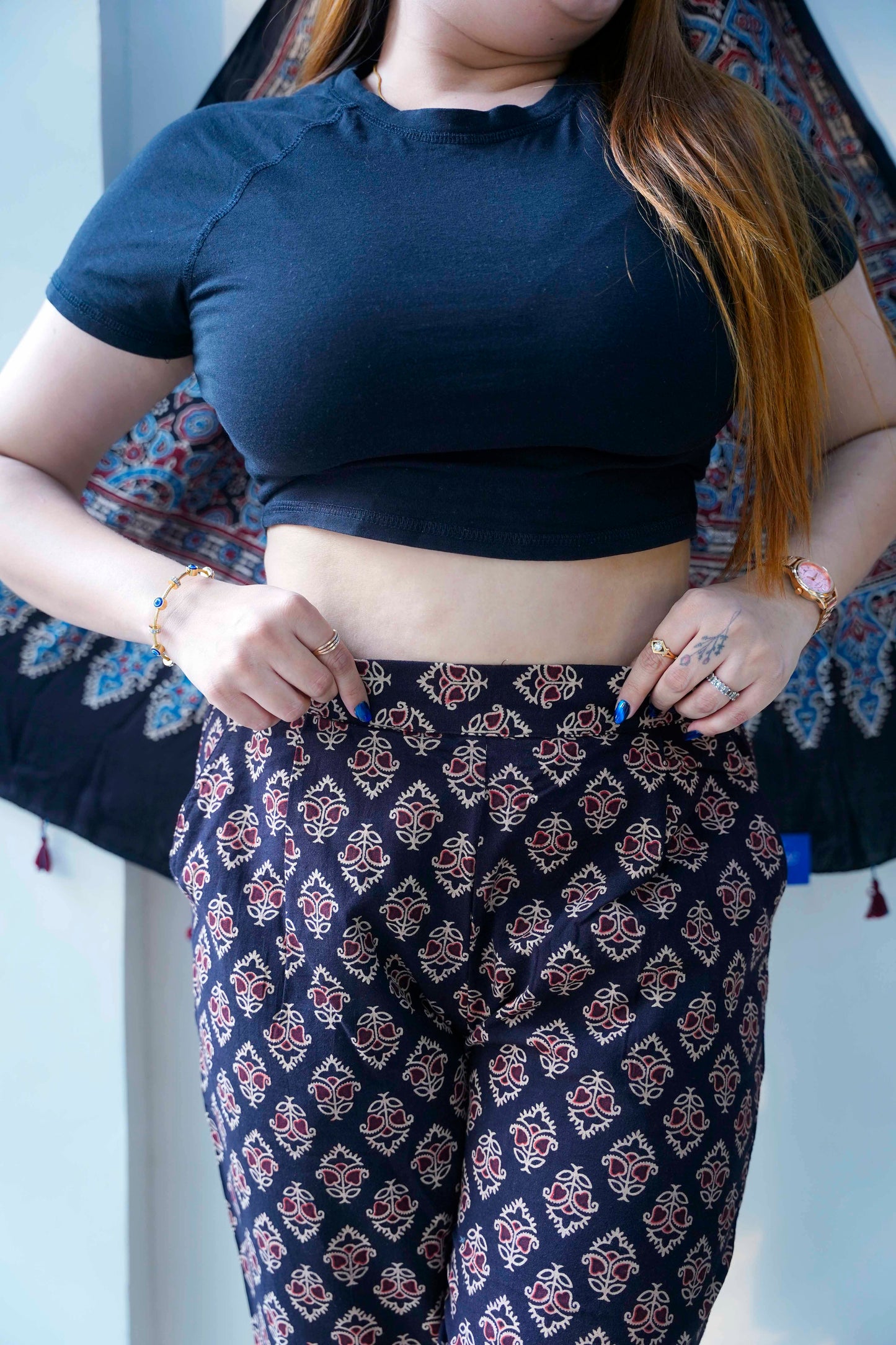 Black All Over Ajrak Print Cigarette Pants