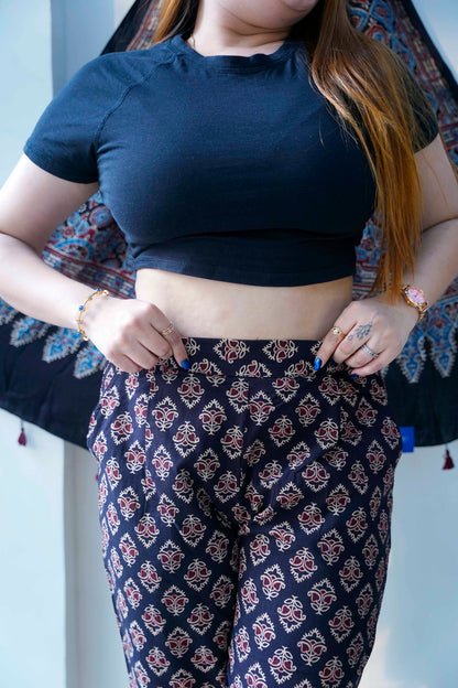 Black All Over Ajrak Print Cigarette Pants