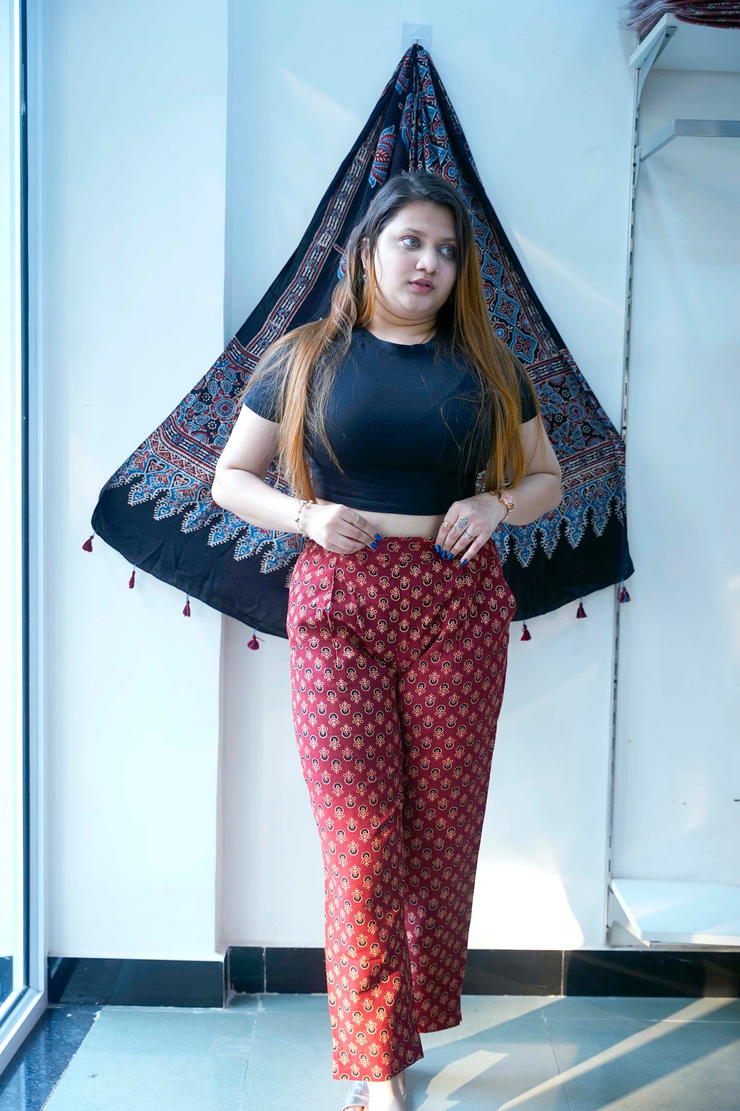 Red Booti Ajrak Cigarette Pants