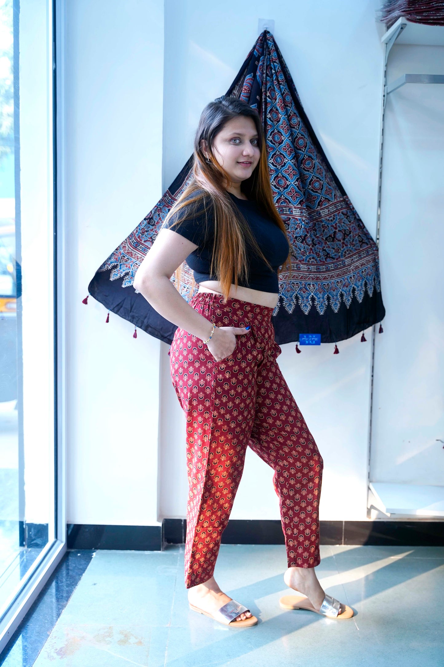 Red Booti Ajrak Cigarette Pants