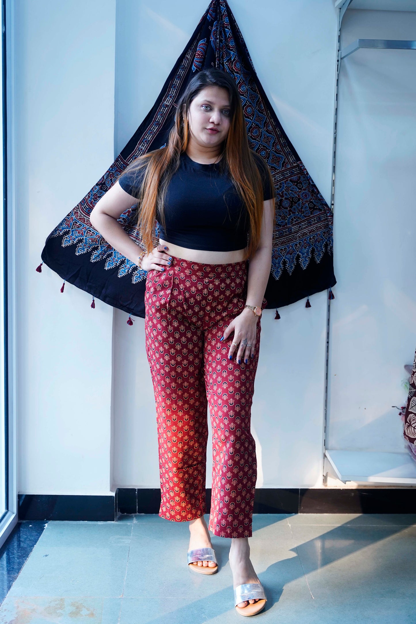 Red Booti Ajrak Cigarette Pants
