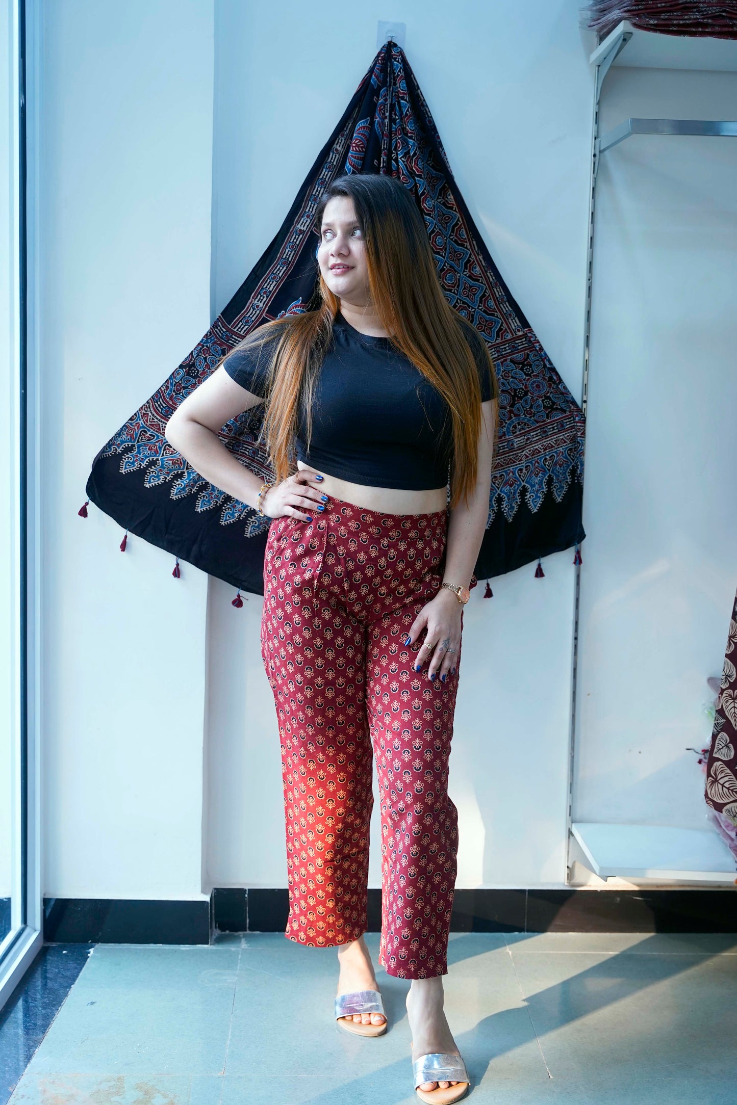 Red Booti Ajrak Cigarette Pants
