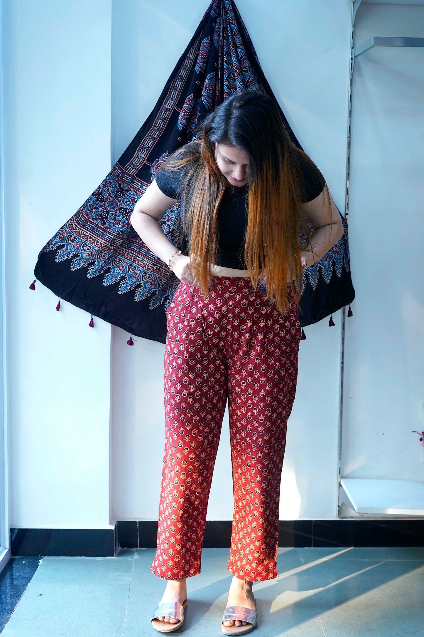 Red Booti Ajrak Cigarette Pants