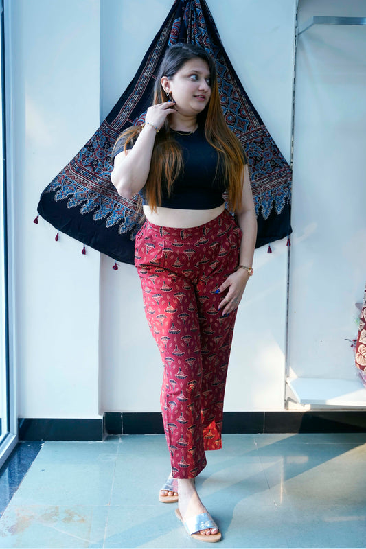 Red All over Ajrak Print Ciggerette pant