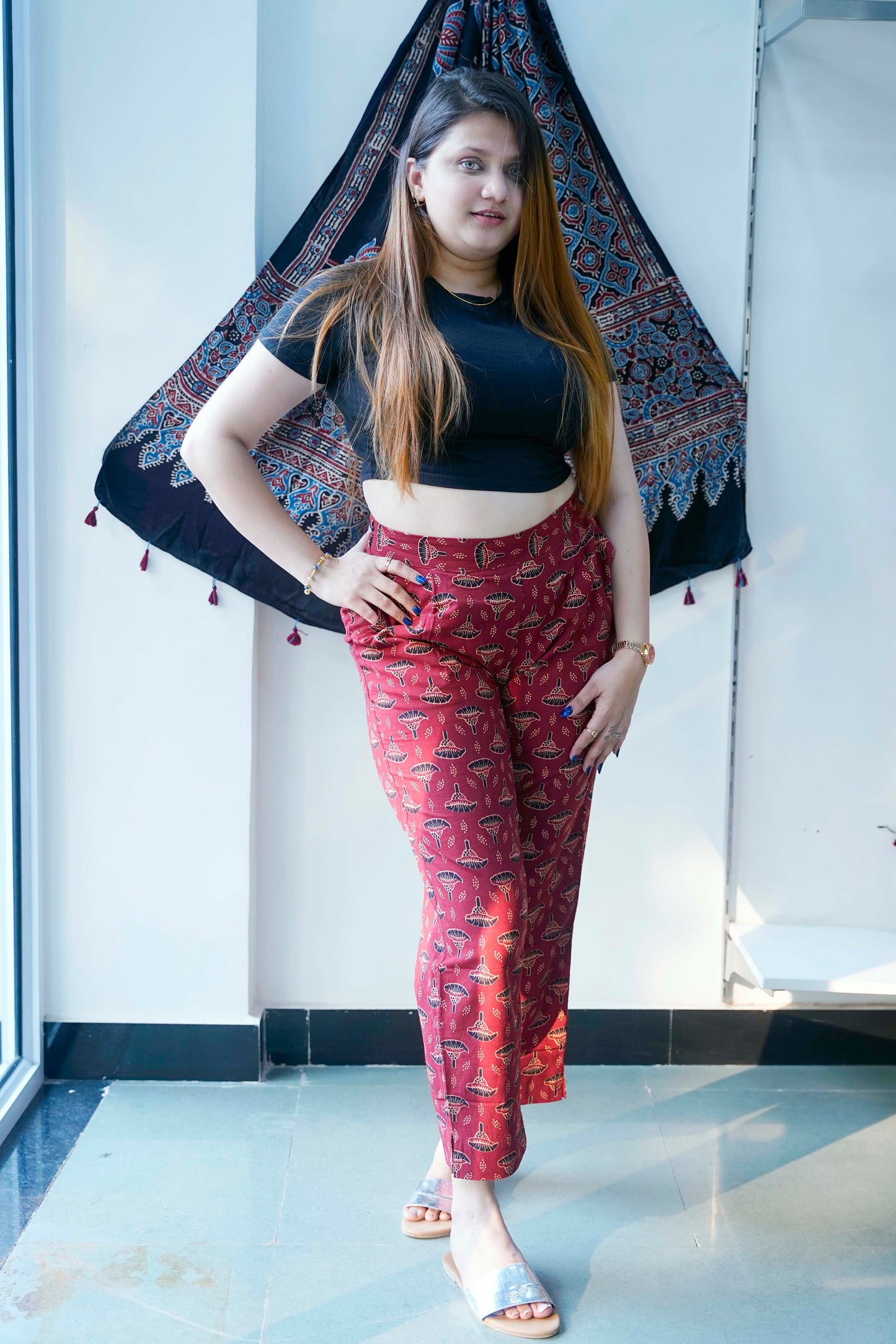 Red All over Ajrak Print Ciggerette pant