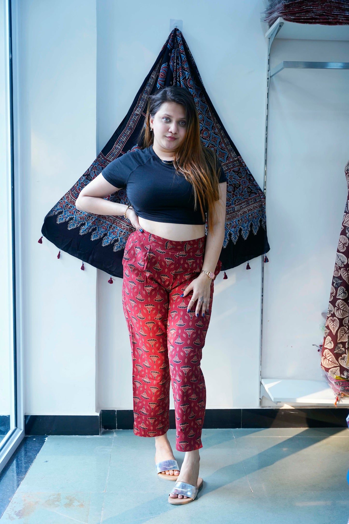 Red All over Ajrak Print Ciggerette pant