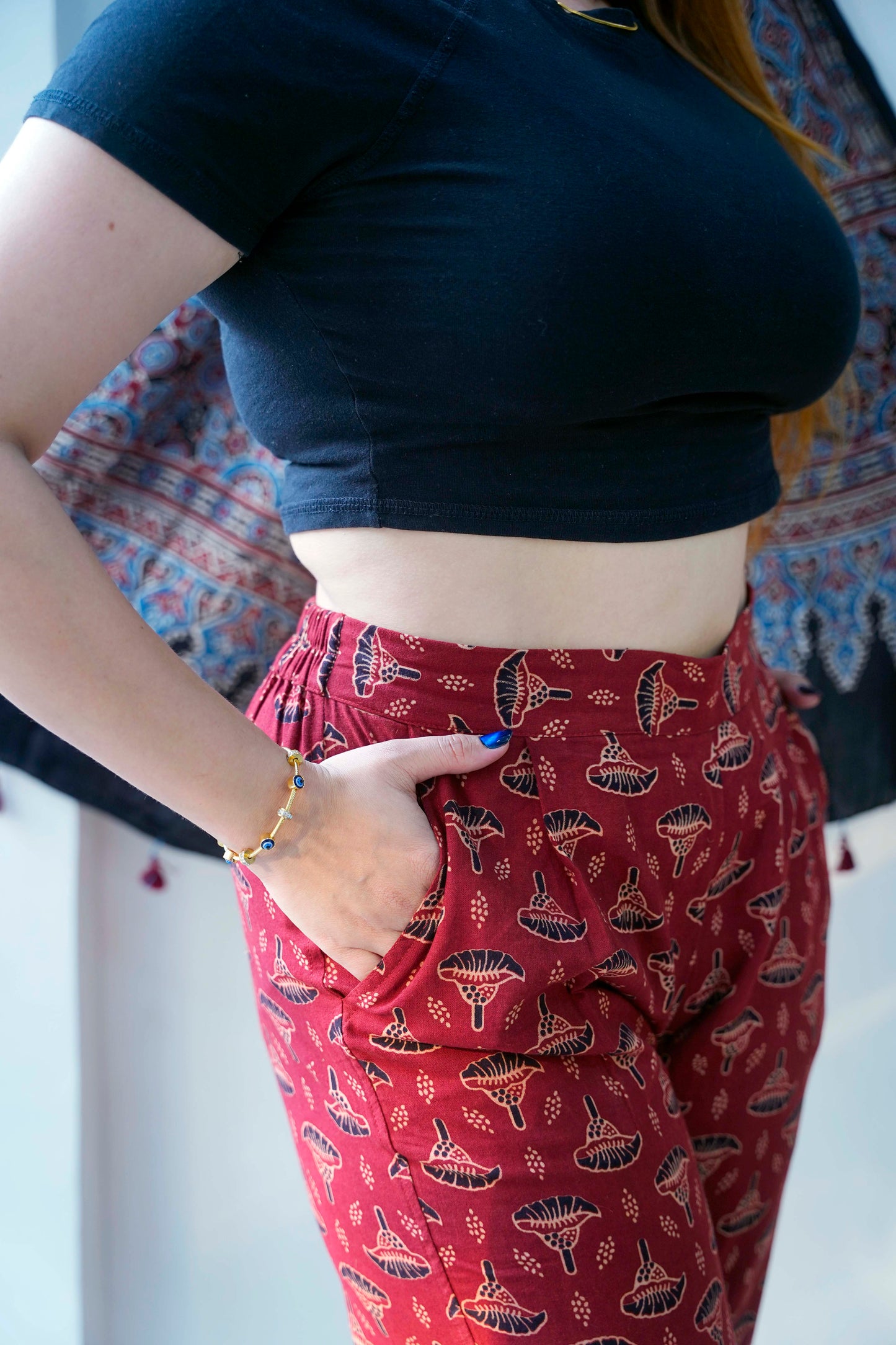 Red All over Ajrak Print Ciggerette pant