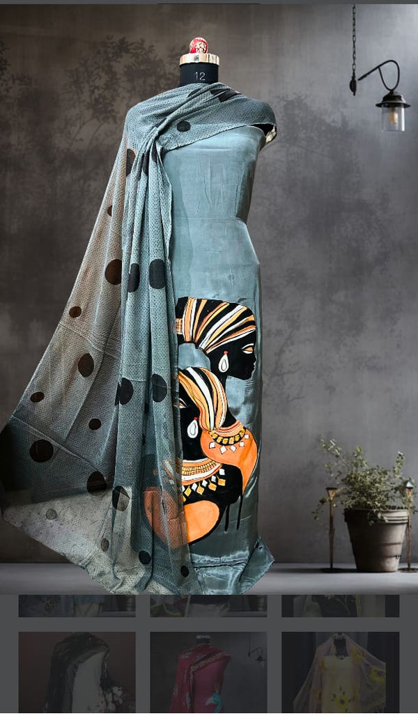 Crepe Silk Hand Painted Dress Materials