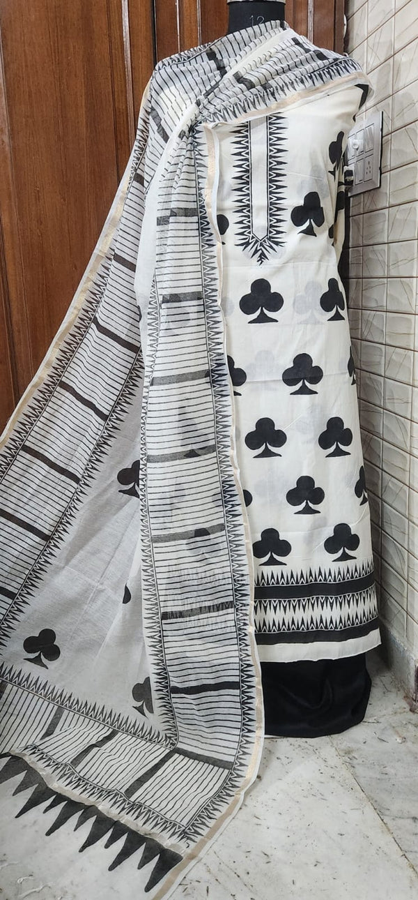 Handblock Print Black White Printed Cotton Dress Materials