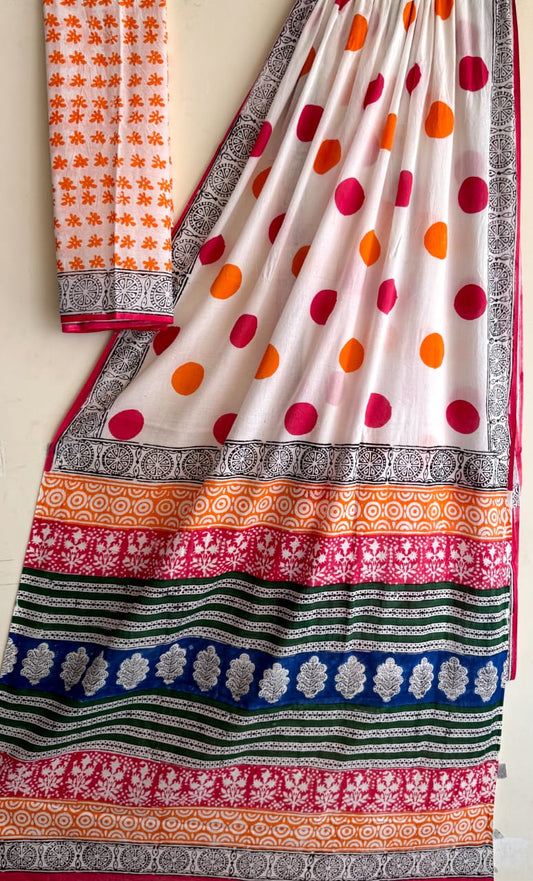 Multicolor Polka Mull Cotton Saree