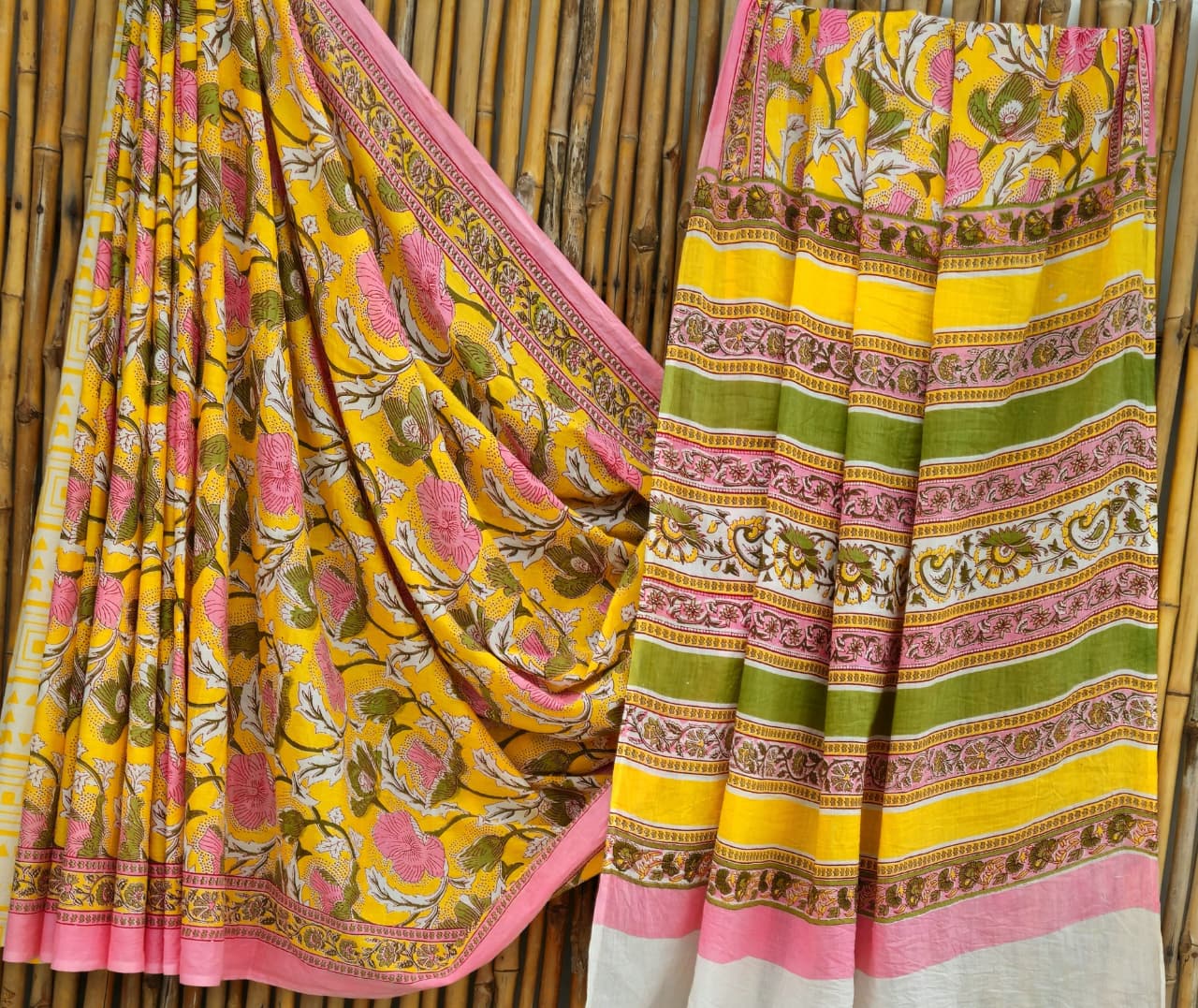 Floral Yellow Mull Cotton Saree