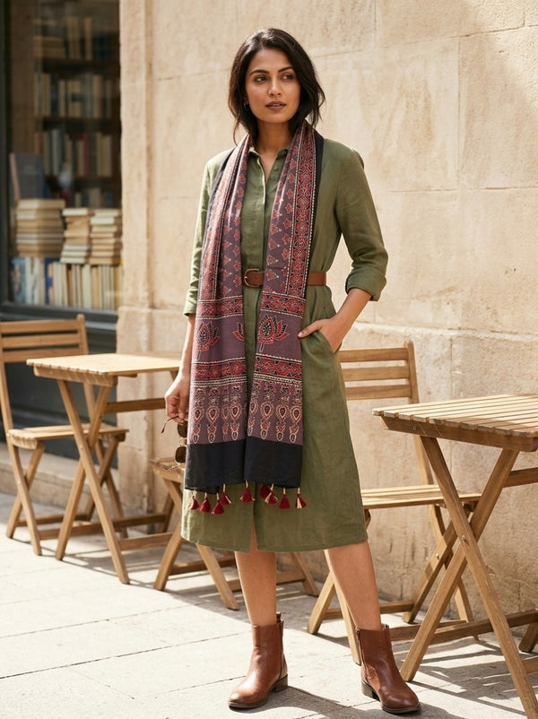 Handblock Printed Modal Silk Stole