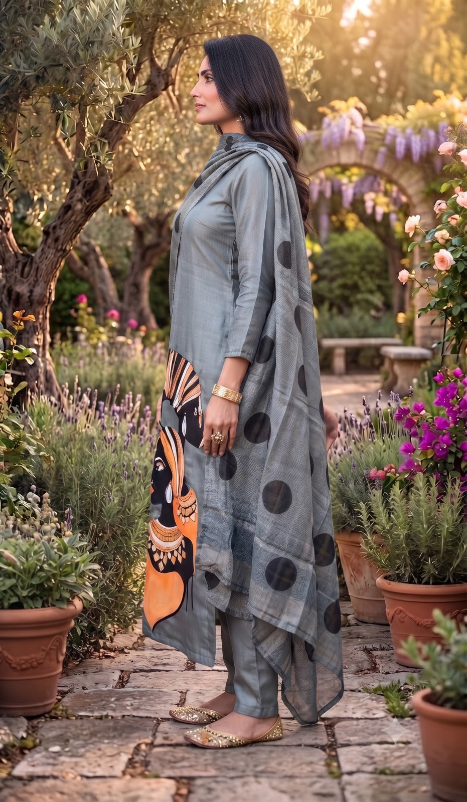Crepe Silk Hand Painted Dress Materials