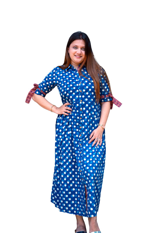 Indigo Bagru Hand Print Dress