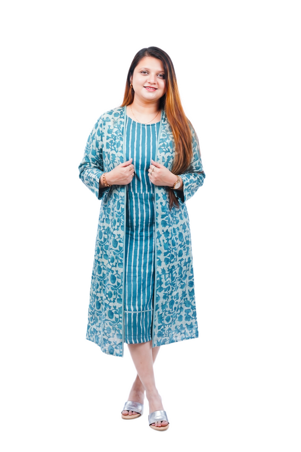 Green Dabu Print 2 Peice Dress Set