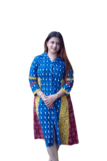 Indigo Dabu Handprinted Dress