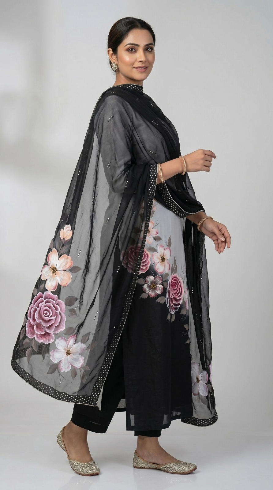 Crepe Silk Hand Painted Dress Materials