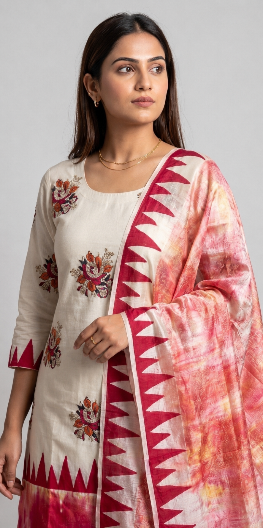 Handblock Print Pink Rust Floral Cotton Dress Materials