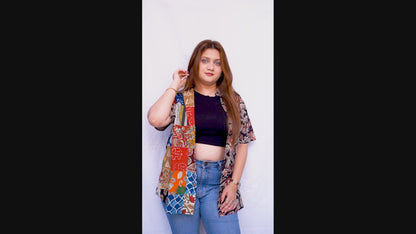 100% Cotton Black Kalamkari HandBlock Patchwork Shirt for Women | Rooh E Azah