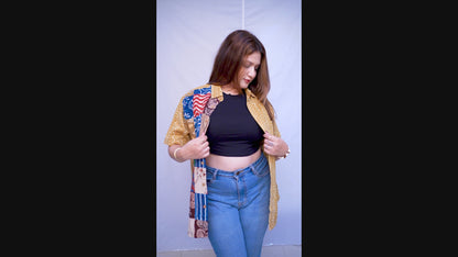 Cotton Mustard Bagru HandBlock Patchwork Shirt for Women | Rooh E Azah