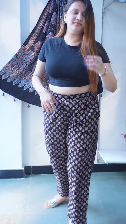 Black All Over Ajrak Print Cigarette Pants